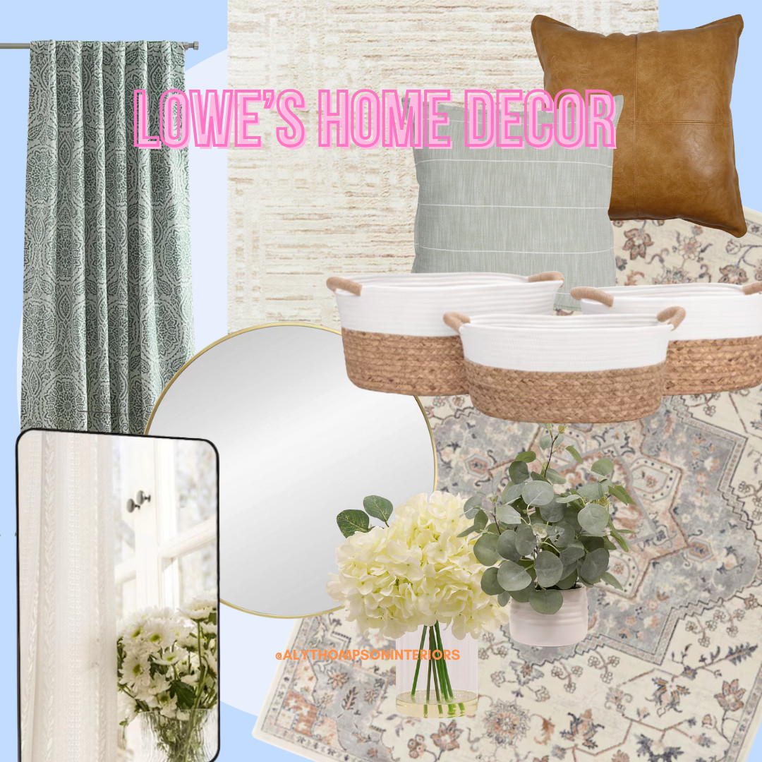 Lowe's | Home Decor | Home Accents | Bathroom Mirror | Wall Mirror | Accent Pillows | Wicker Baskets | Area Rug | Rug | Round Mirror | Black Out Curtains | Faux Florals | Faux Plants 

 #LTKSeasonal #LTKHome #LTKSaleAlert