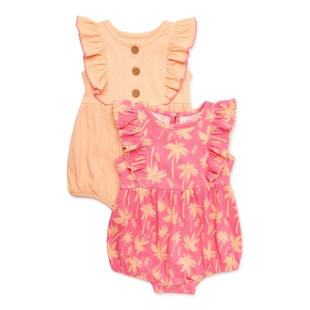 Wonder Nation Baby Girl Ruffled Romper, 2-Pack, Sizes 0M-24M | Walmart (US)