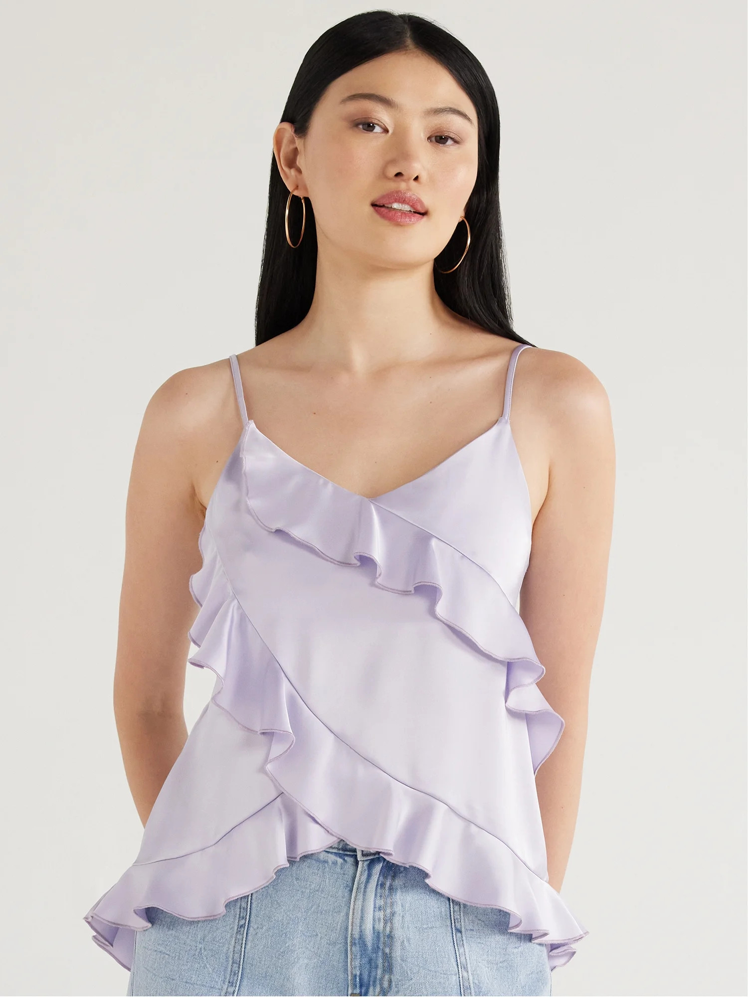 Scoop Women’s Satin Ruffle Tank Top, Sizes XS-XXL - Walmart.com | Walmart (US)