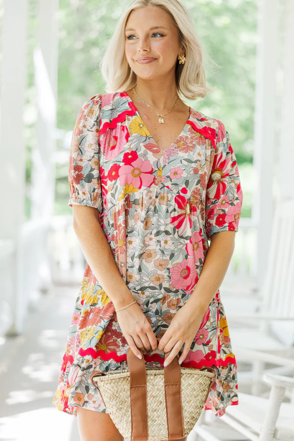 Need To Know Pink Floral Rickrack Dress | The Mint Julep Boutique
