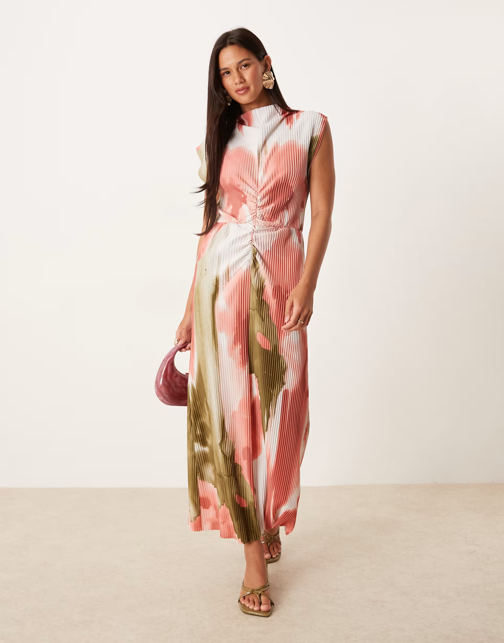 ASOS DESIGN plisse high twist neck midi dress in smudge floral print | ASOS (Global)