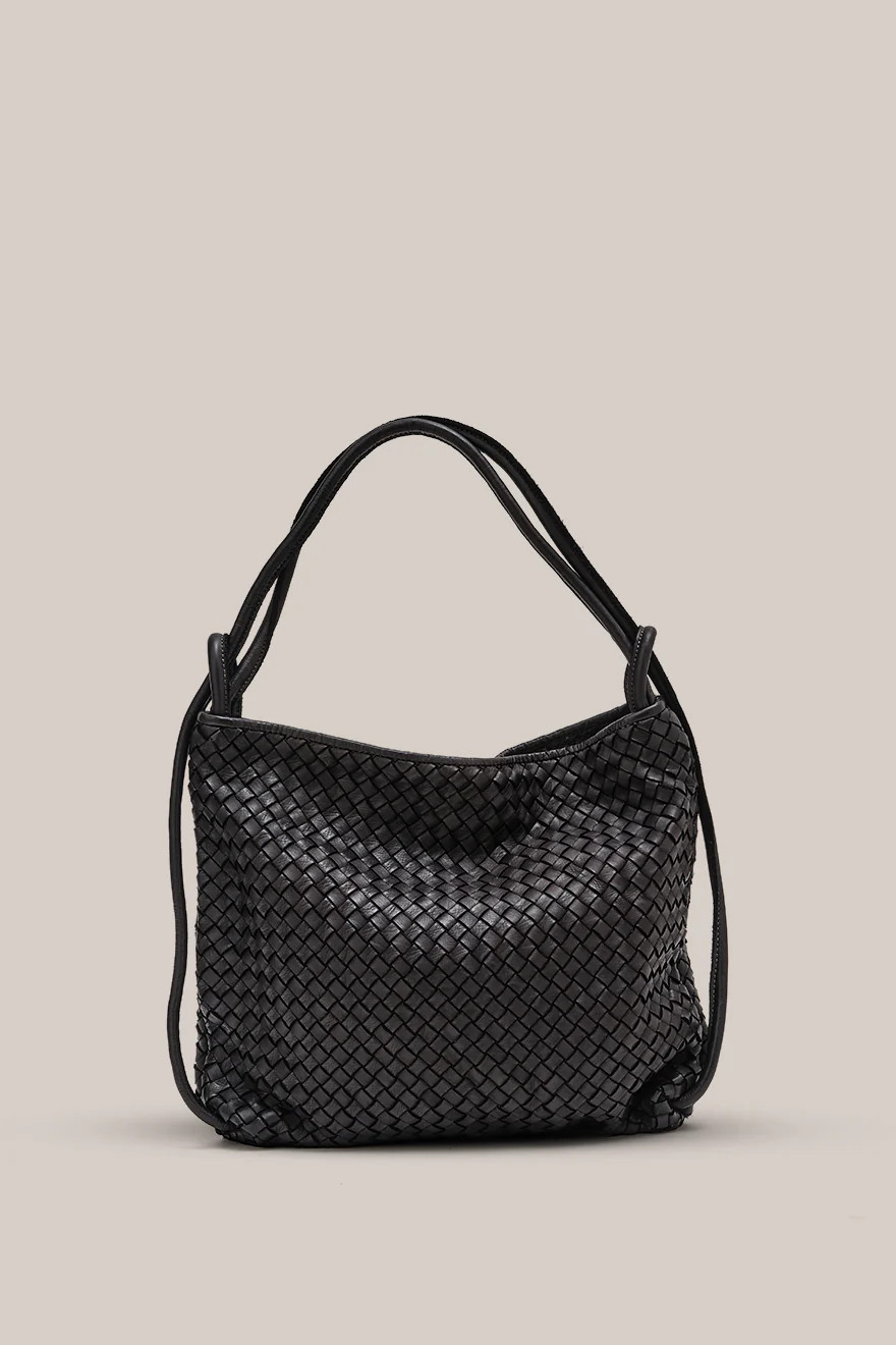 Pre Order: Woven Bella Black 2-in-1 Convertible Backpack Tote | VESTIRSI