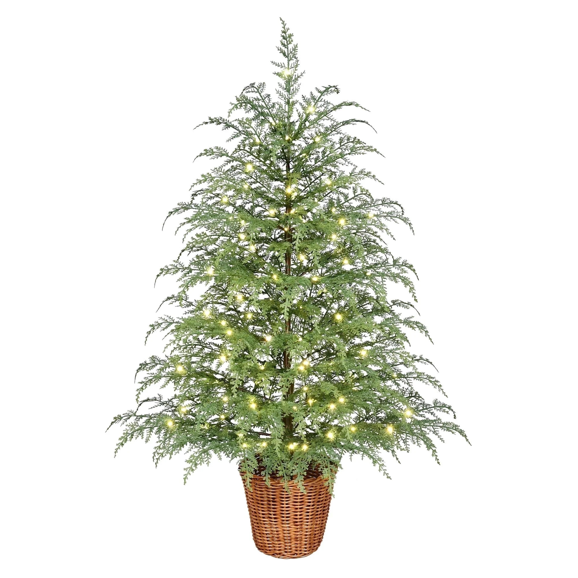 4' Pre-Lit Green Cypress Artificial Christmas Potted Tree with 100 Warm White Twinkle LED Lights | Walmart (US)