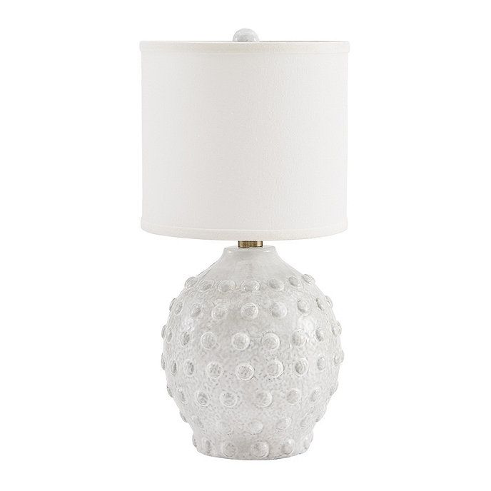 Greer Textured Mini Round Table Lamp Handmade Glazed White Terracotta Base & Linen Drum Shade | Ballard Designs, Inc.