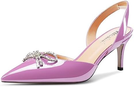 Rlrcahsi Womens Mid Heel Pointed Toe Sandals Slingback Slip-on Pumps Rhinestone Crystal Bow-Knot ... | Amazon (US)