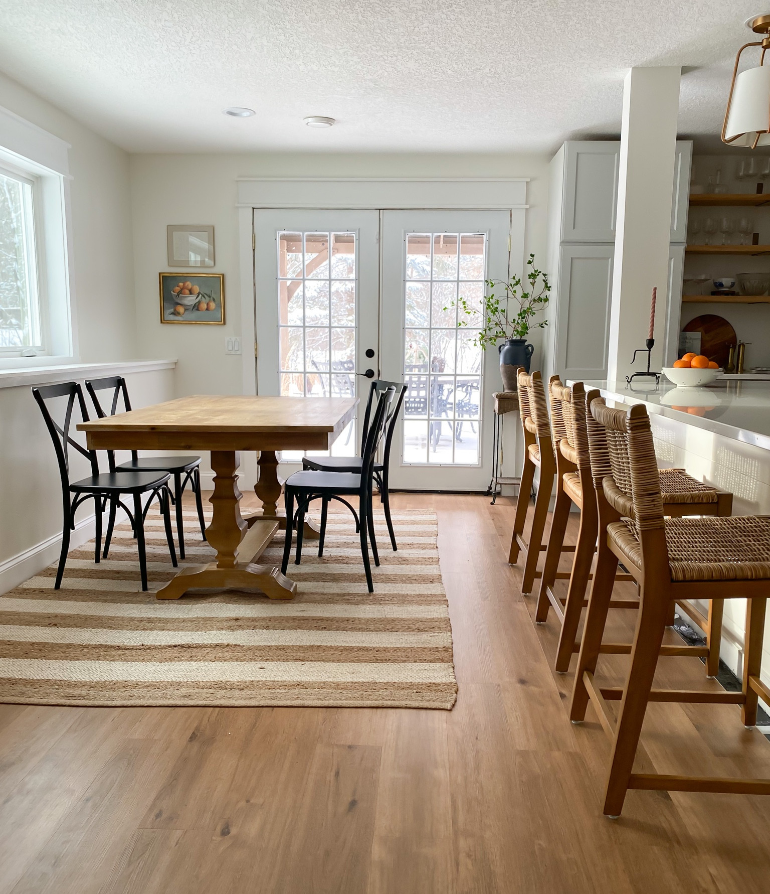 Rug , counter stools , dining chairs kitchen pendant lights , orange art all linked. Alternative similar options added as well 

#LTKfamily #LTKsalealert #LTKhome