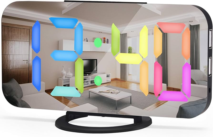 Digital Alarm Clock, 6.6” LED Mirror Electric Alarm Clocks for Bedrooms, Digital Clock with 2 U... | Amazon (US)