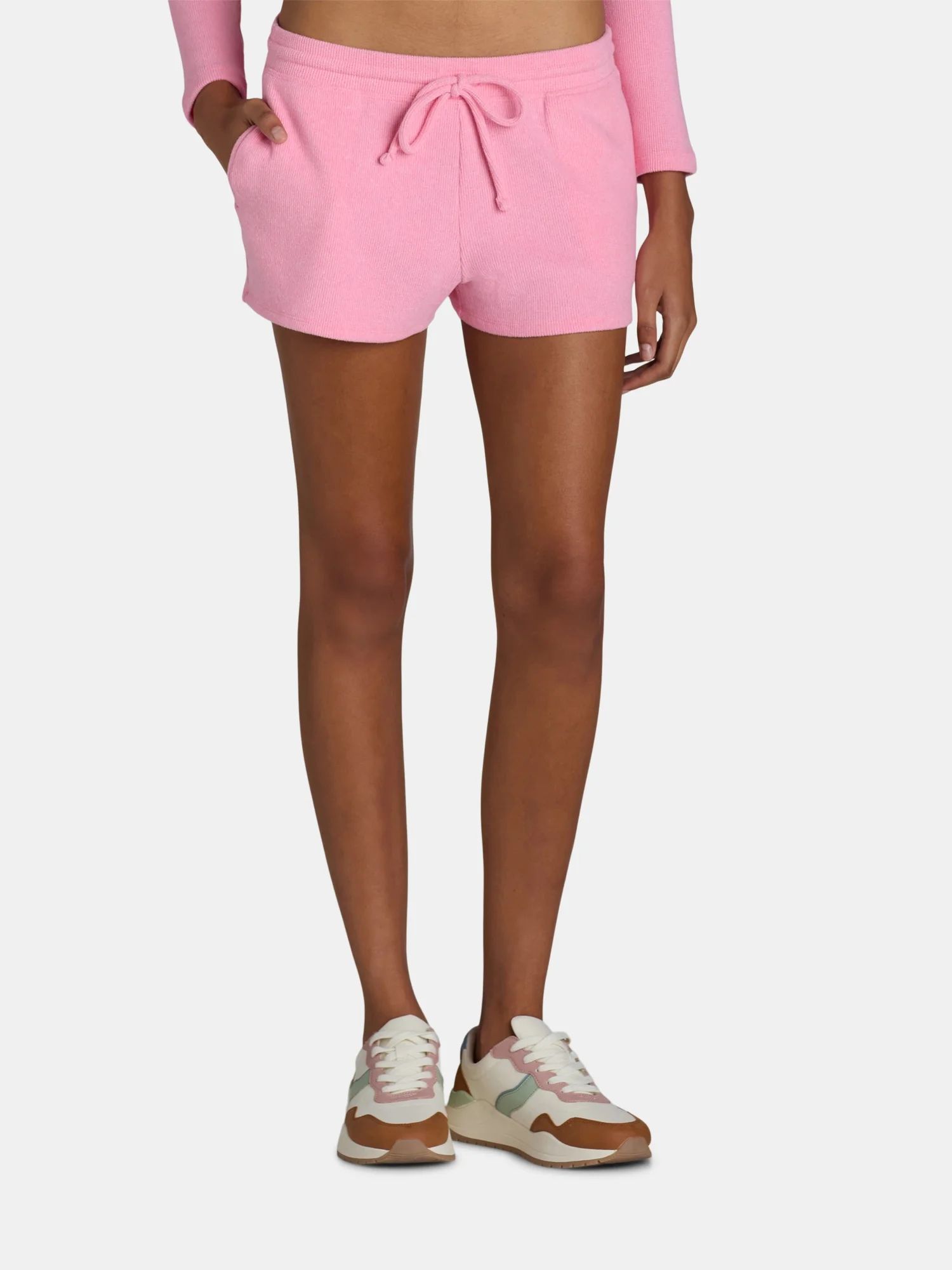 No Boundaries Brushed Knit Waffle Sleep Shorts, 2.5" Inseam, Women's and Women's Plus | Walmart (US)