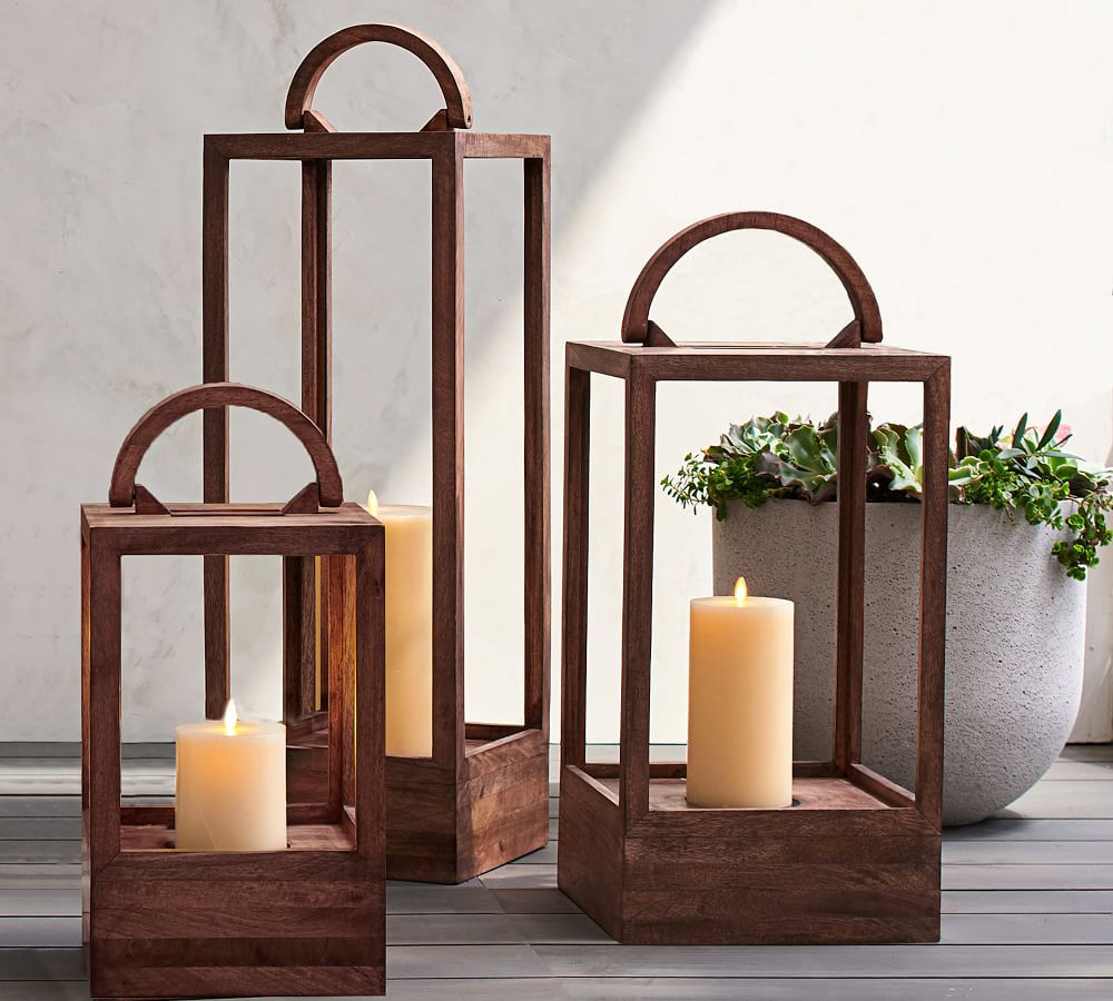 Decker Mango Wood Laterns - Brown | Pottery Barn (US)
