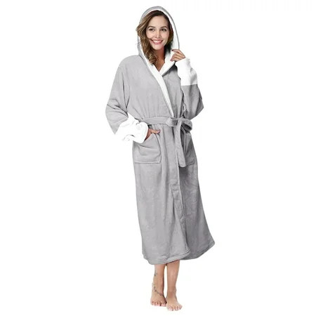 Women s Sleepwear Women Hooded Fleece Bathrobe Lightweight Soft Plush Long Flannel Sleepwear Fleece  | Walmart (US)