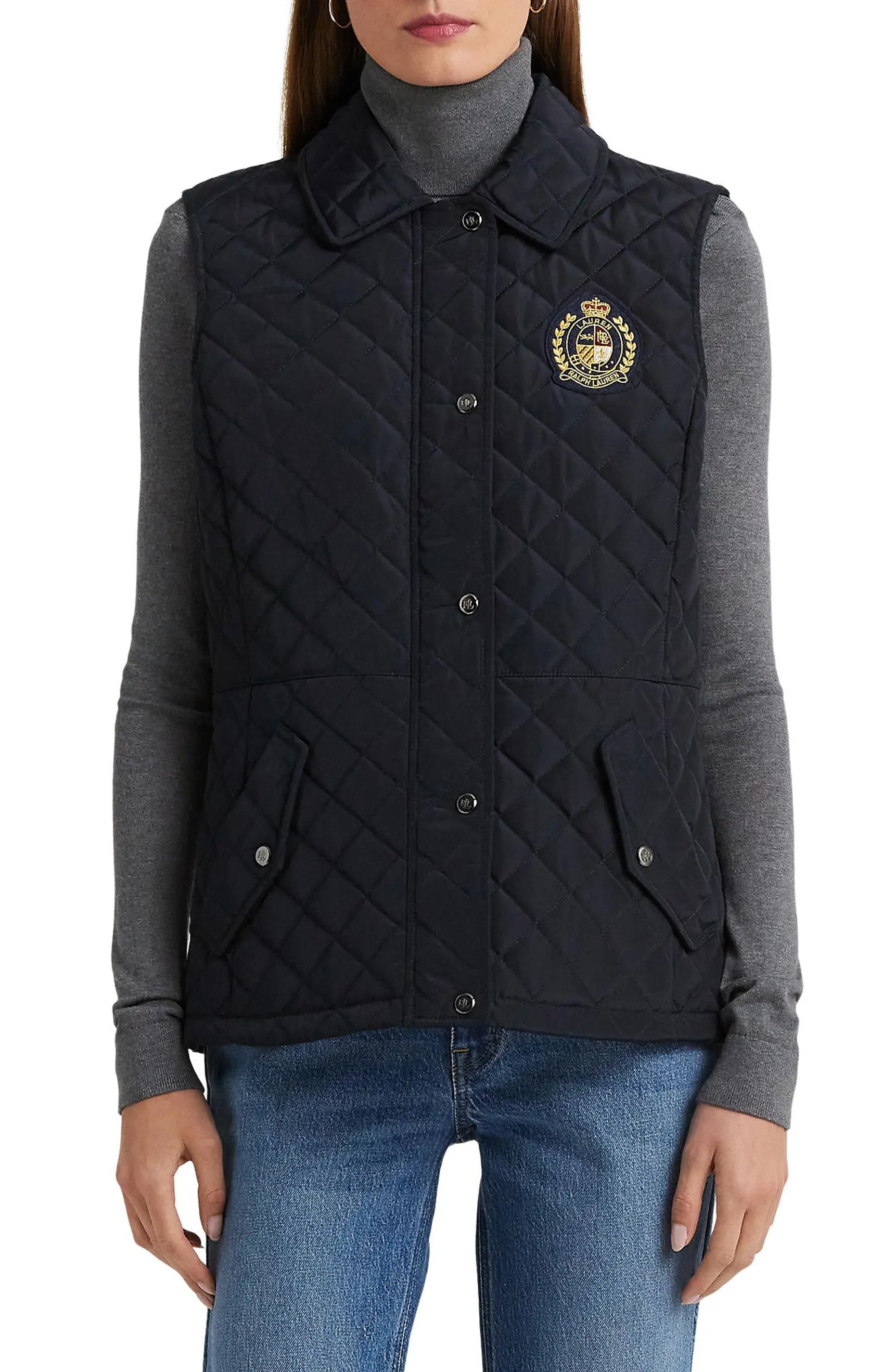 Crest Logo Recycled Shell Diamond Quilted Vest | Nordstrom