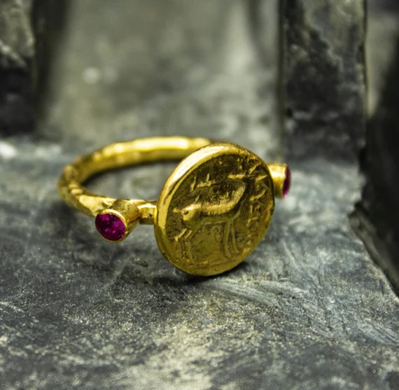 Artemis Ancient Deer Coin Ring  24K Gold Plated 925 Sterling | Etsy | Etsy (US)