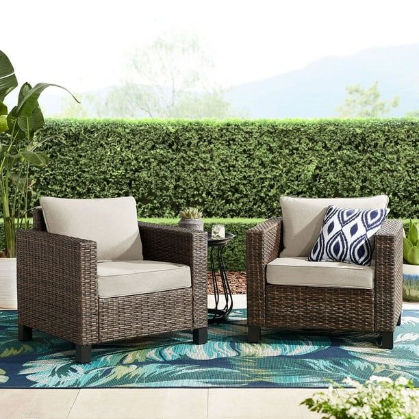 Better Homes & Gardens Brookbury 2PC Outdoor Club Chairs- Beige - Walmart.com | Walmart (US)