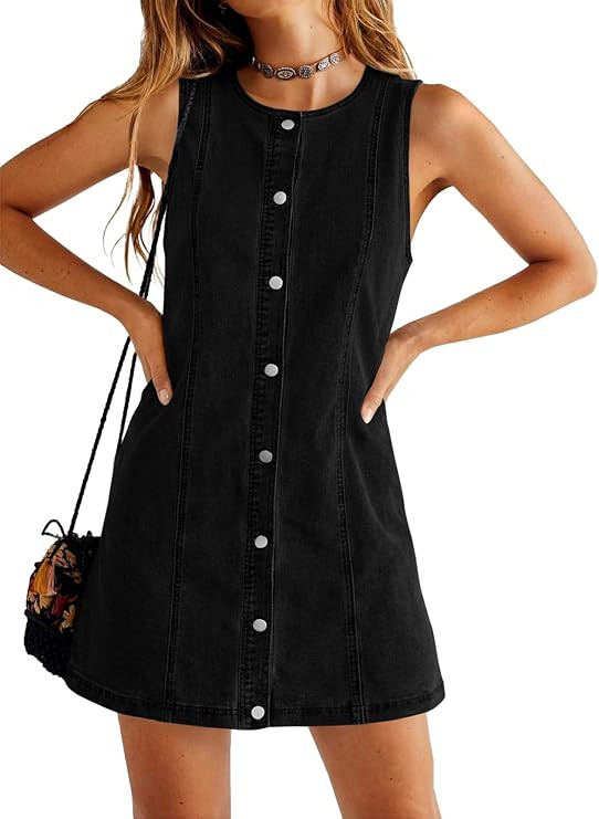 Yousify Womens Sleeveless Denim Overalls Dresses Summer Button Down A Line Jean Mini Romper Dress... | Amazon (US)