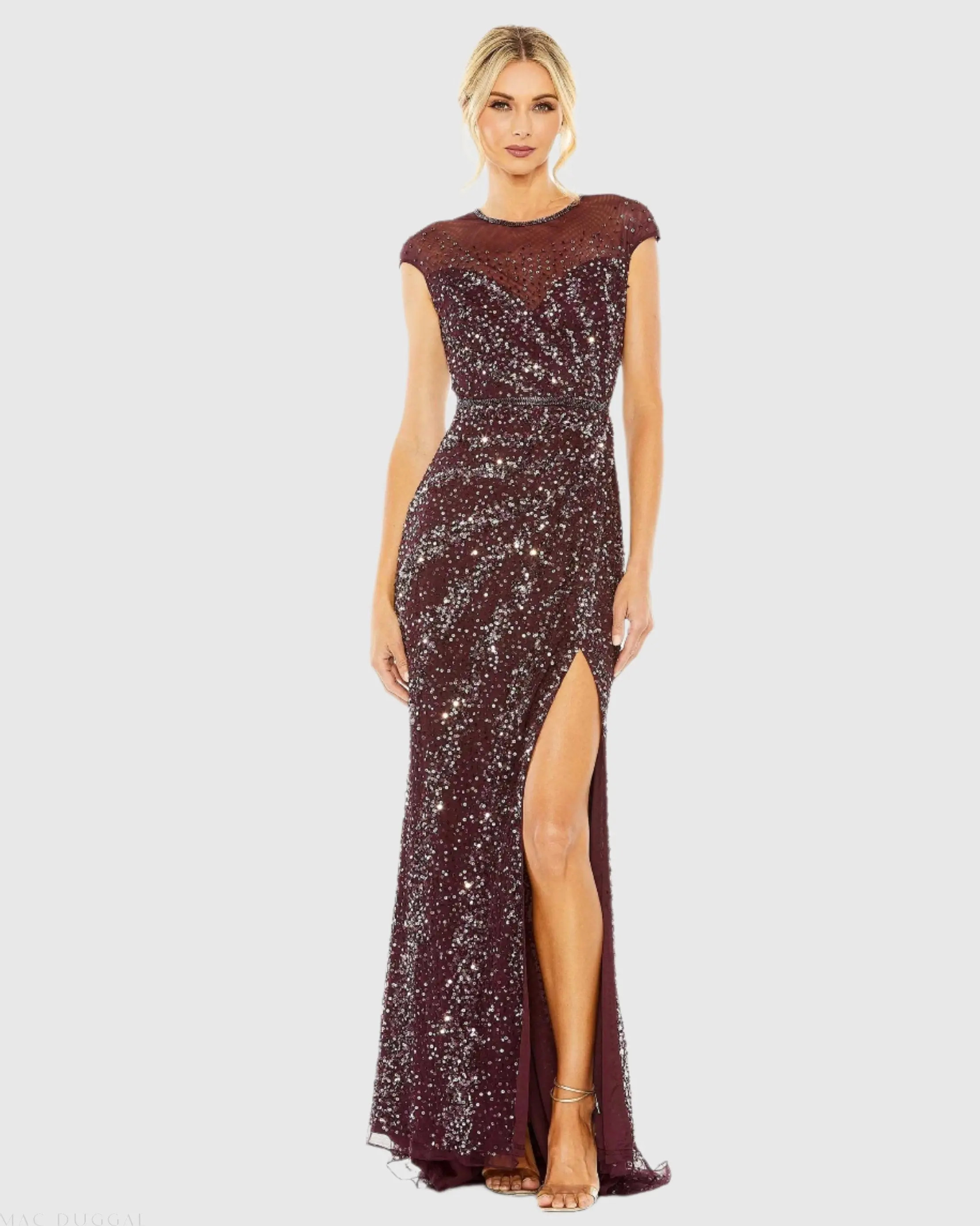Embellished Illusion High Neck Cap Sleeve Gown | Mac Duggal