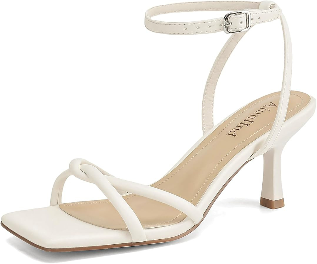 AIUNIIND Women's Kitten Low Heel Sandals, Strappy Square Open Toe 2.5 inch     Adjustable Ankle S... | Amazon (US)