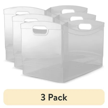 (3 pack) Mainstays Utility Storage Organizer Bin, Clear Plastic, Built-In Handles, 15 in x 10 in x 9.5 in | Walmart (US)