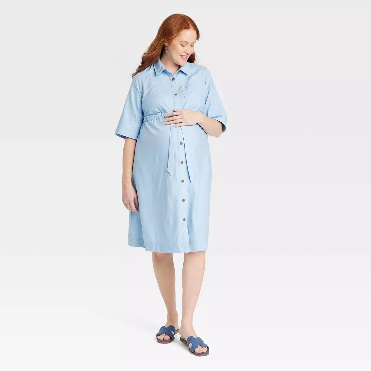 Elbow Sleeve Midi Maternity Linen Shirtdress - Isabel Maternity by Ingrid & Isabel™ | Target