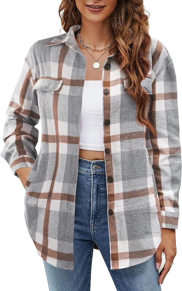 Blooming Jelly Womens Flannel Plaid Shirts Button Down Long Sleeve Fall Shackets Jackets 2024 wit... | Amazon (US)