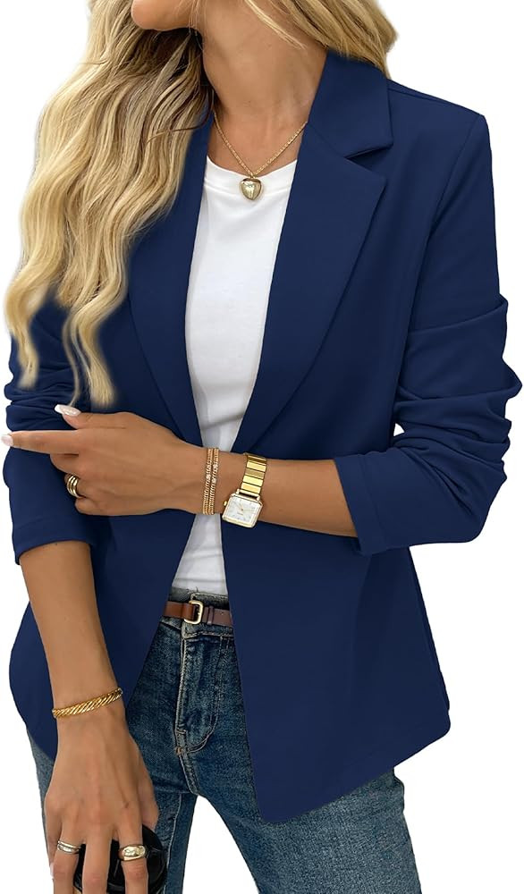ELLEVEN Women’s Business Casual Open Front Blazers, Stretchy Knit Long Sleeve Blazer Work Offic... | Amazon (US)