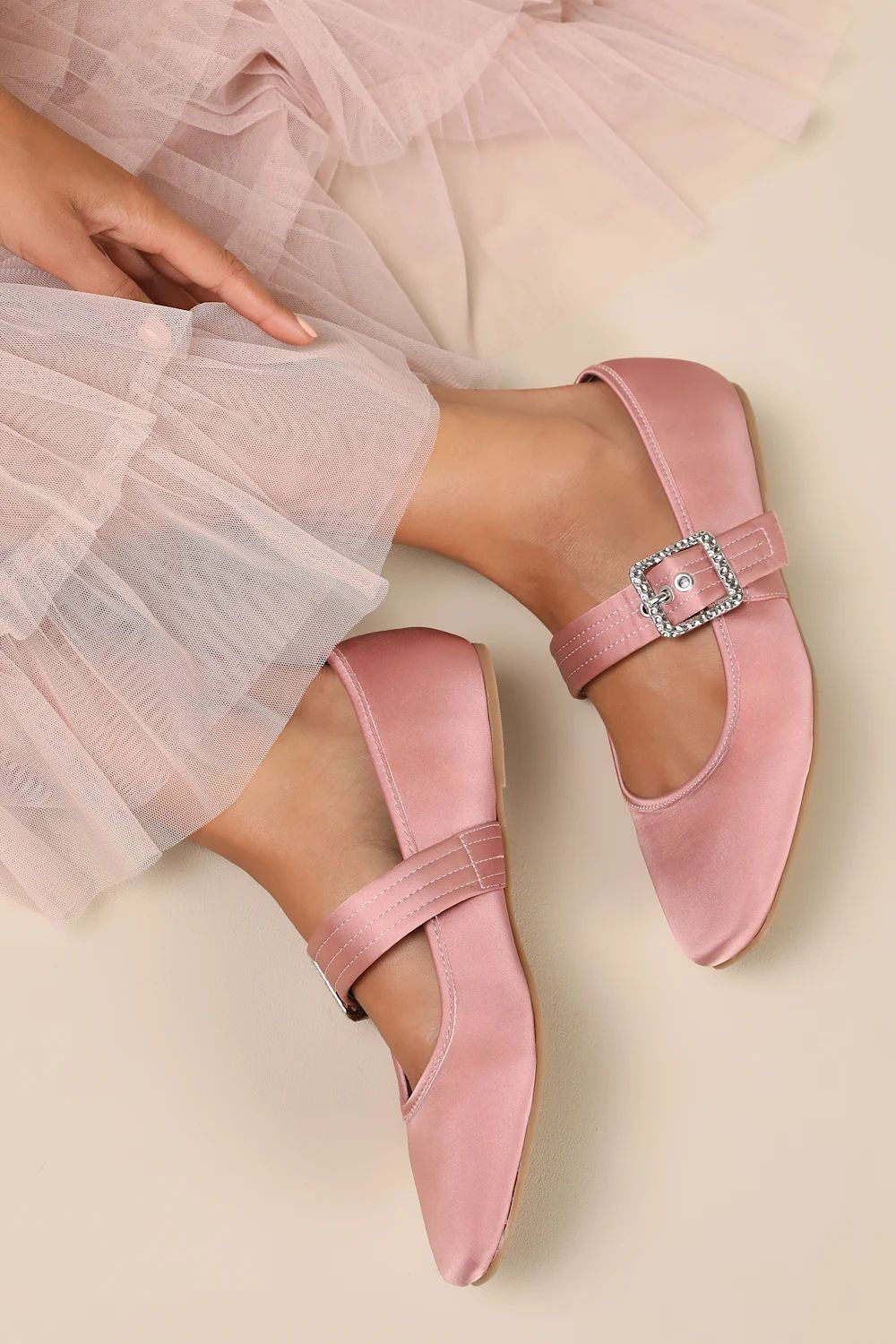 Rawler Dusty Rose Satin Buckle Ballet Flats | Lulus