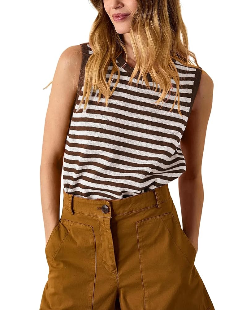 Hongsui Women's Striped Color Block Sweater Vest Ribbed Knit Tank Tops Oversized Crewneck Pullove... | Amazon (US)