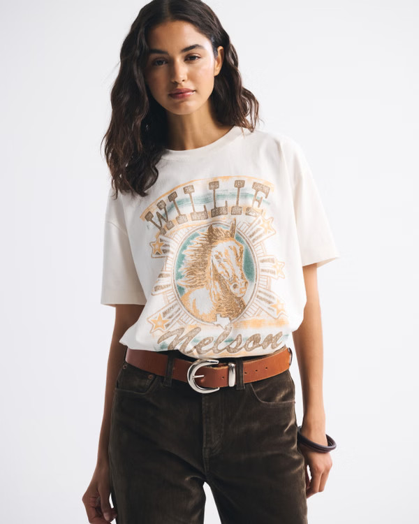 Women's Oversized Willie Nelson Graphic Tee | Women's Tops | Abercrombie.com | Abercrombie & Fitch (US)