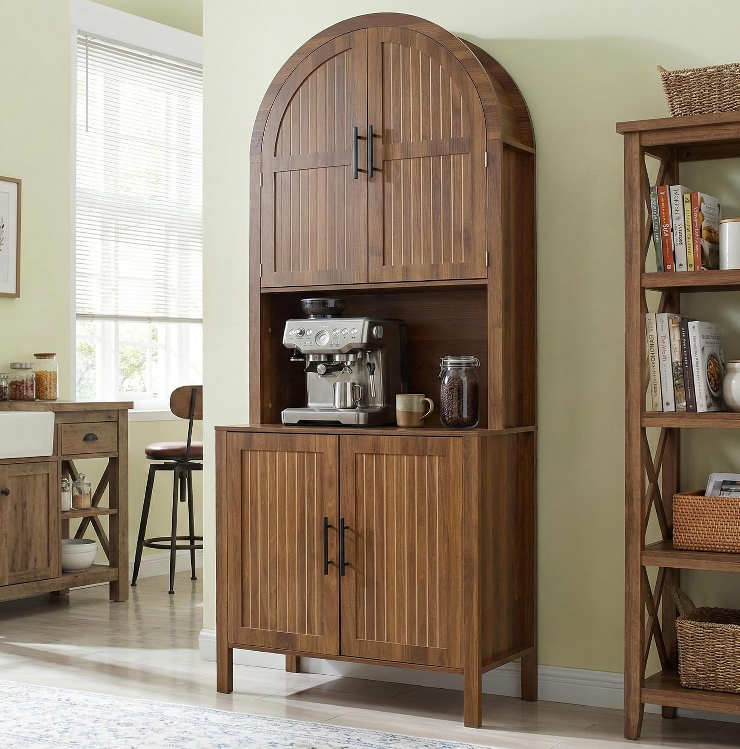 Arched Kitchen Pantry, Large Kitchen Storage Cabinet with Fluted Doors | Amazon (US)