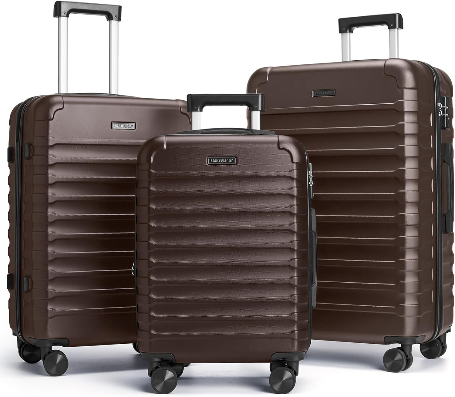 LIGHT FLIGHT Luggage Sets 3 Pcs Suitcase with Wheels,20"/24"/28",Brown | Amazon (US)