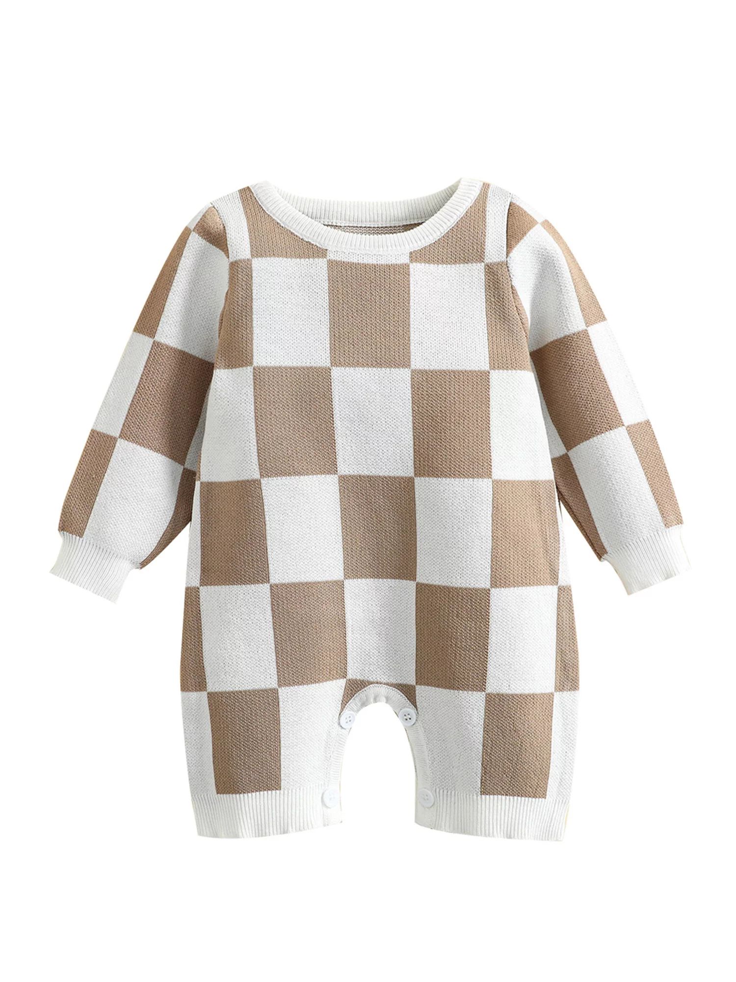 Baby Romper, Long Sleeve Checkerboard Knitted Sweater Jumpsuit - Walmart.com | Walmart (US)