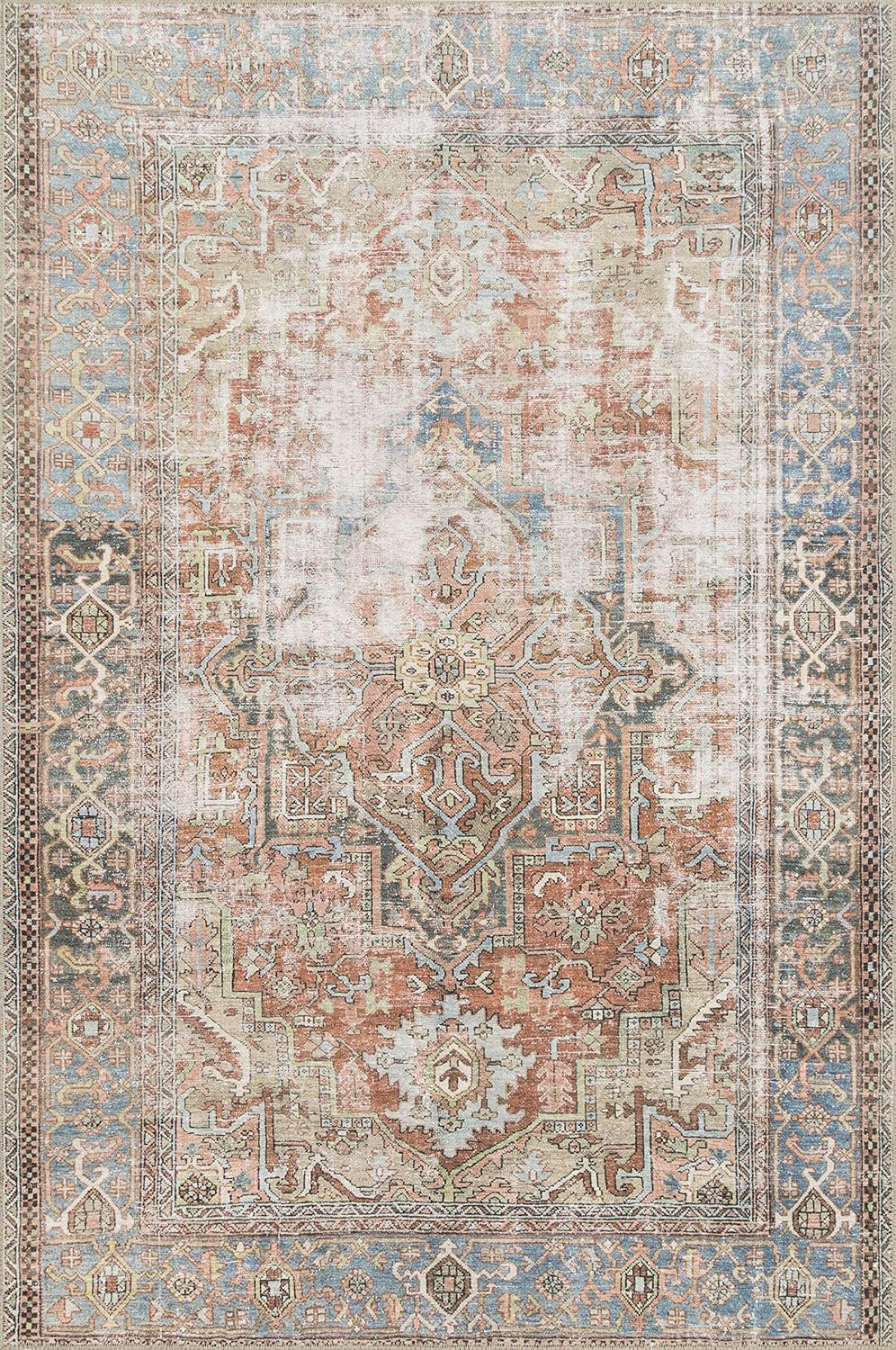 Loloi Loren Collection Vintage Printed Persian Area Rug 2'-3" x 3'-9" Terracotta/Sky | Amazon (US)