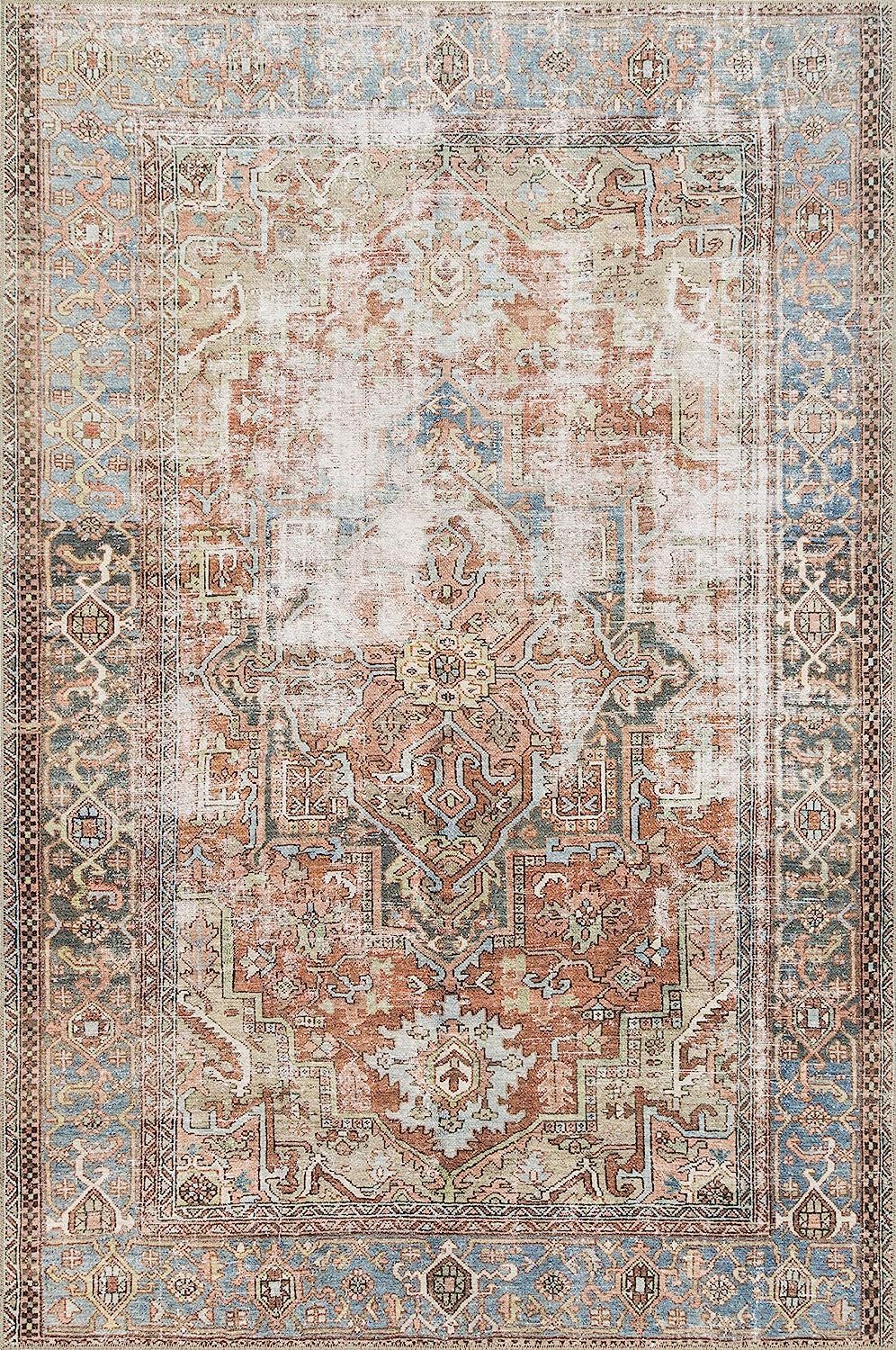 Loloi Loren Collection Vintage Printed Persian Area Rug 2'-3" x 3'-9" Terracotta/Sky | Amazon (US)