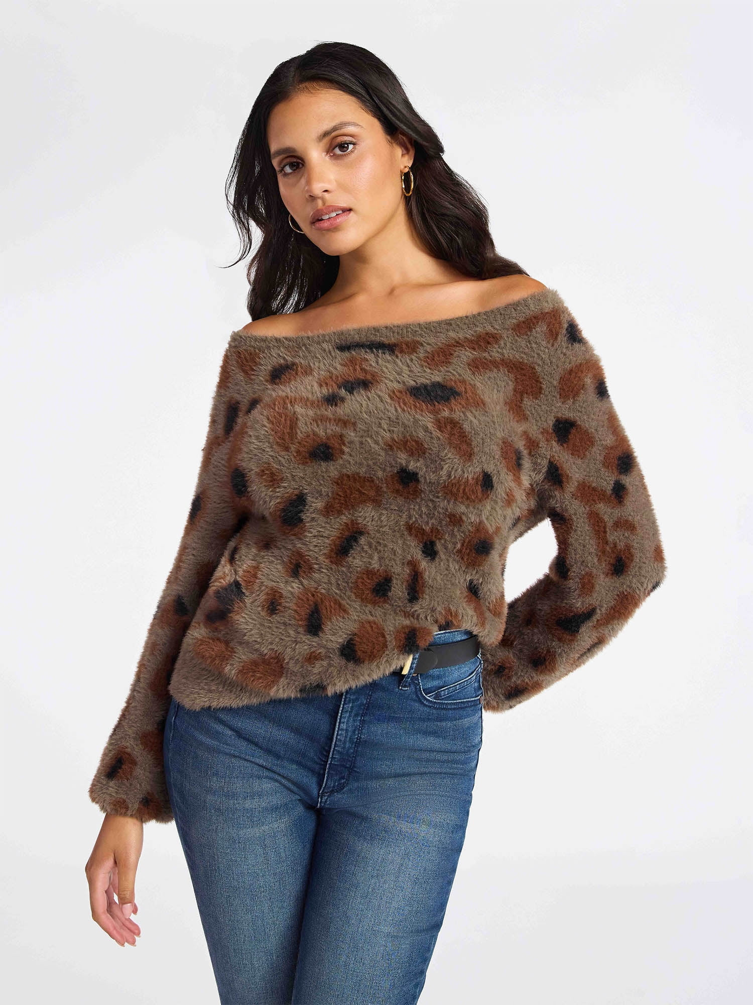 Sofia by Sofia Vergara Women's and Women's Plus Size Off Shoulder Sweater, Mid Weight, Size XS-4X | Walmart (US)