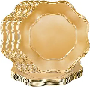 ZOOFOX Set of 12 Antique Gold Charger Plates, 13" Round Embossed Chargers for Dinner Plates, Deco... | Amazon (US)