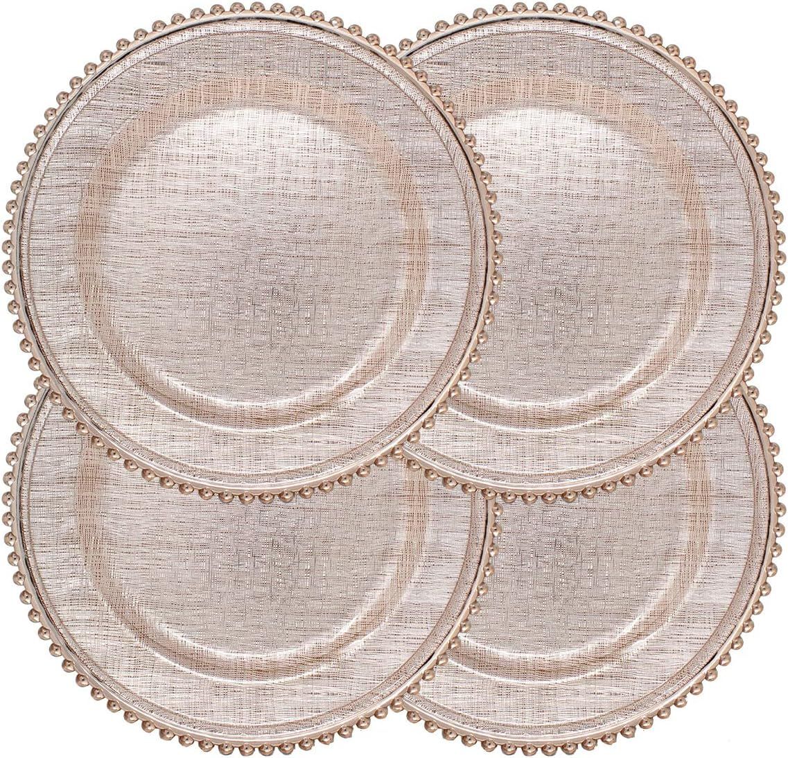 Cross-stitch Pattern Glass Charger 12.6 Inch Dinner Plate With Beaded Rim - Set of 4 - Rose Gold ... | Amazon (US)