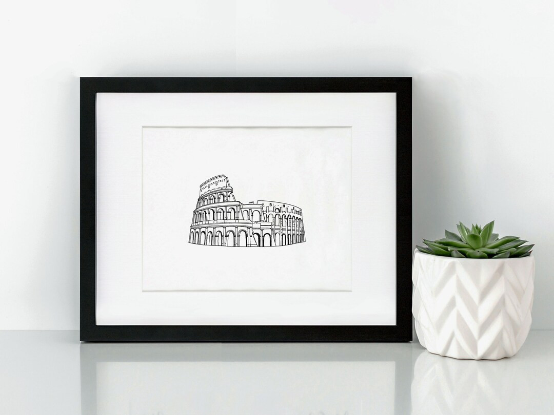 Roman Colosseum Print | Rome Coliseum Wall Art | Rome Wall Art | Line Drawing | 8x10 | Black and ... | Etsy (US)