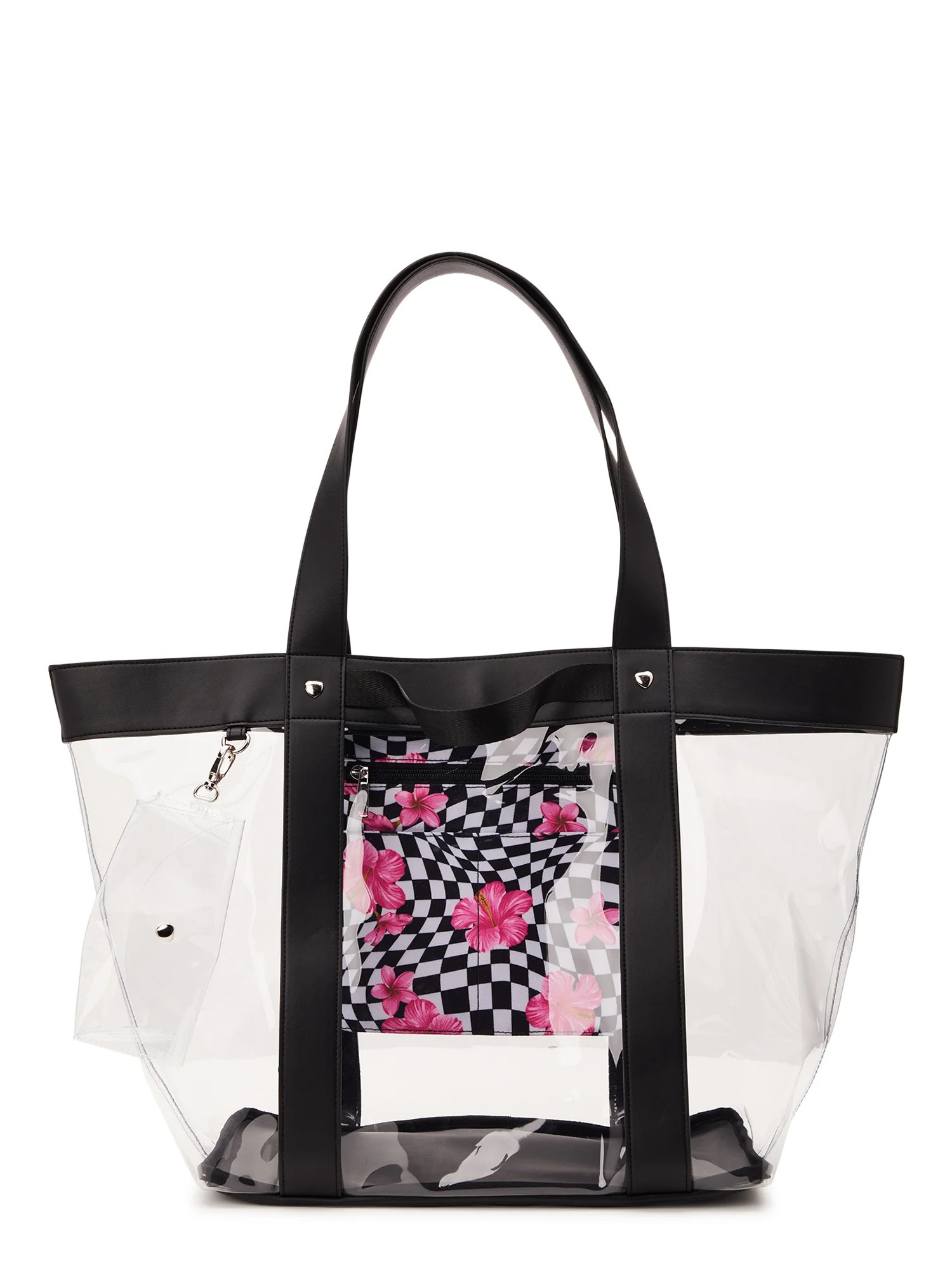 No Boundaries Women's Vinyl Beach Tote with Removable Glasses Case, Black | Walmart (US)