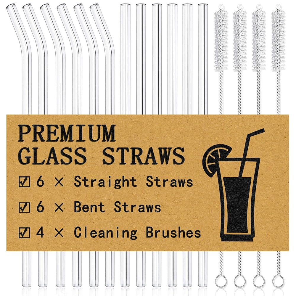 Piteno® 16-Pack Reusable Glass Straws Set, Clear Glass Drinking Straws, 8.5''x10MM, Set of 6 Str... | Amazon (US)