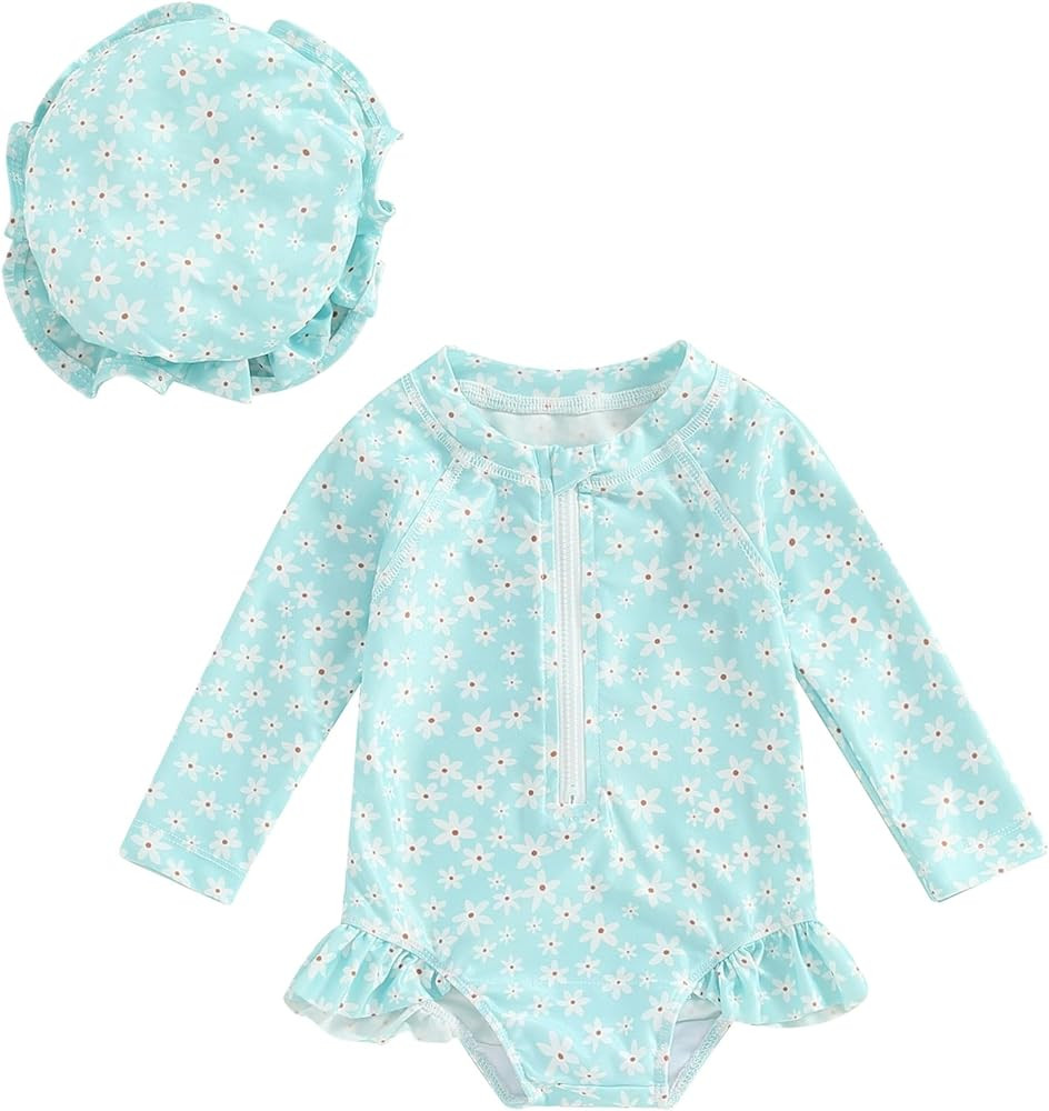 Infant Baby Girl Swimsuit One Piece Long Sleeve Zip Swimwear Bathing Suit Beach Wear | Amazon (US)