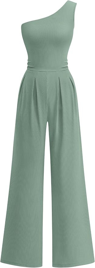 KIRUNDO One Piece Jumpsuits For Women Dressy 2026 Sleeveless One Shoulder Ribbed Wide Leg Rompers... | Amazon (US)