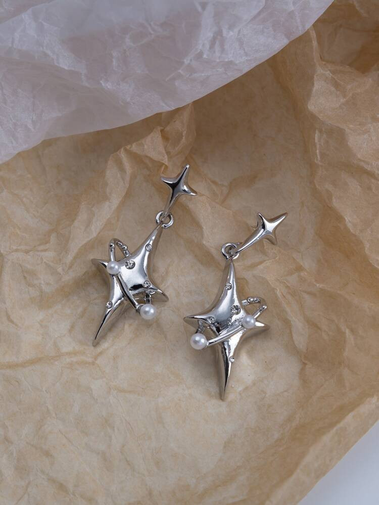 Rhinestone Detail Star Drop Earrings | SHEIN