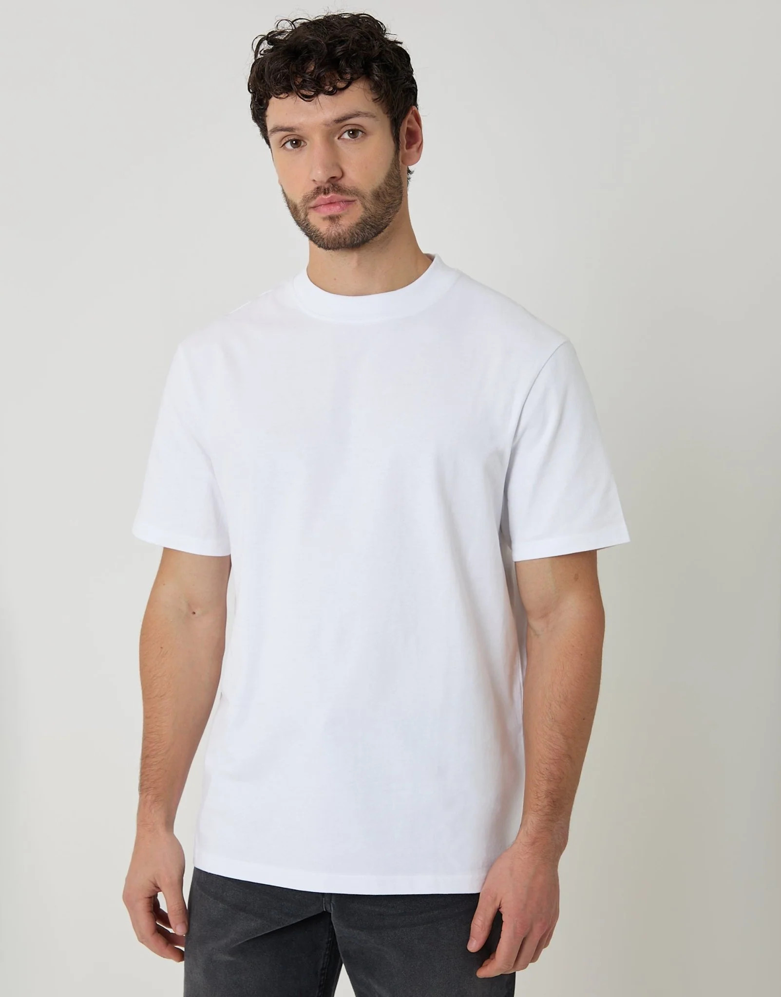 Relaxed Fit Peached Cotton T-Shirt in White | Threadbare UK