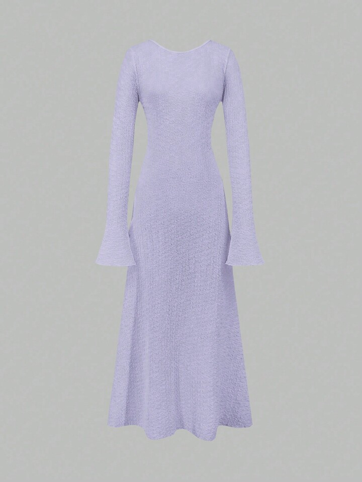 SHEIN MOD Solid Color Flared Sleeve Textured Fabric Dress | SHEIN