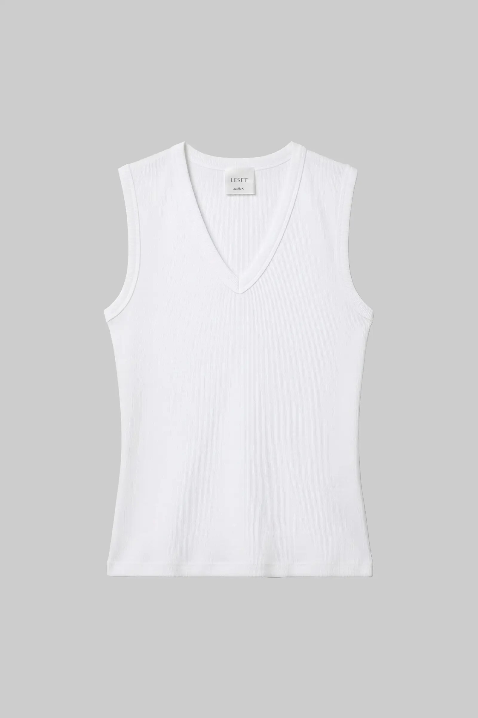 LESET Nando Sleeveless V Neck in White in Cotton | LESET