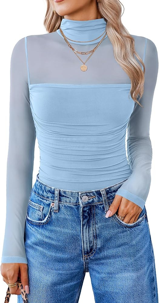 Avidlove Women Long Sleeve Bodysuit Turtle Neck Shapewear Body Suits Mesh One Piece Leotard Shirt... | Amazon (US)