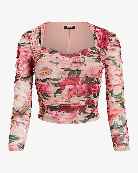 Body Contour Floral Mesh Cropped Top With Removable Cups | Express