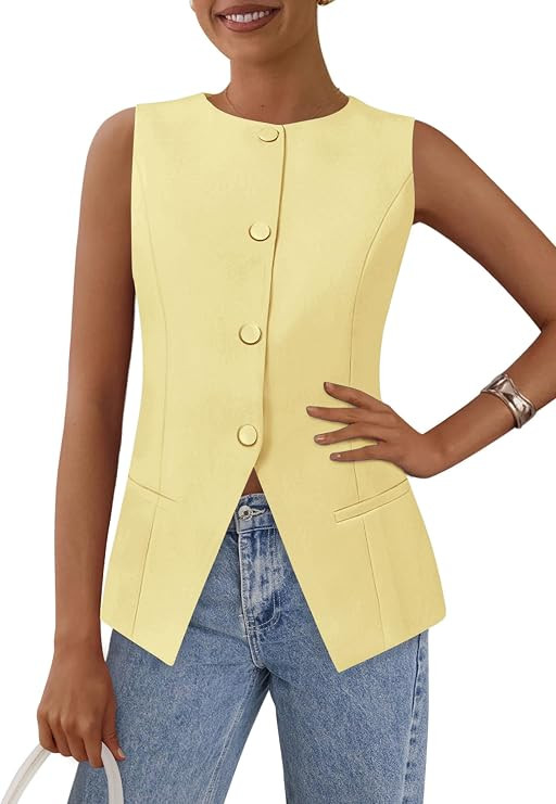 PRETTYGARDEN Women's Summer Suit Vest Tops 2026 Dressy Business Casual Sleeveless Button Down Tre... | Amazon (US)
