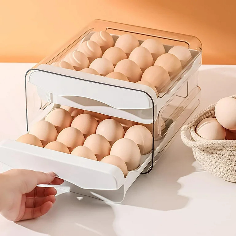 32 Egg Trays- Egg Organizer for Refrigerator, Powiller 2-Tier Plastic Fridge Egg Storage Containe... | Walmart (US)