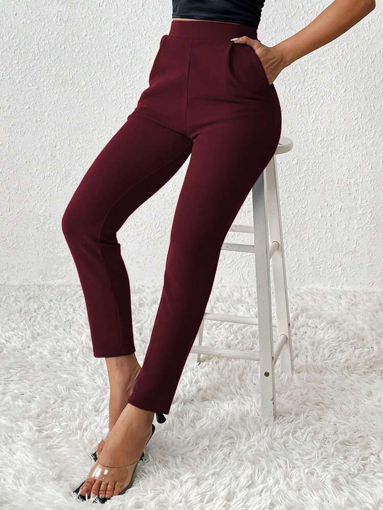 SHEIN PETITE Solid Color Tapered Spring Women Pants | SHEIN