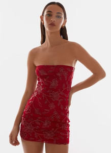 Moorey Beaded Mini Dress - Red | Peppermayo (Global)